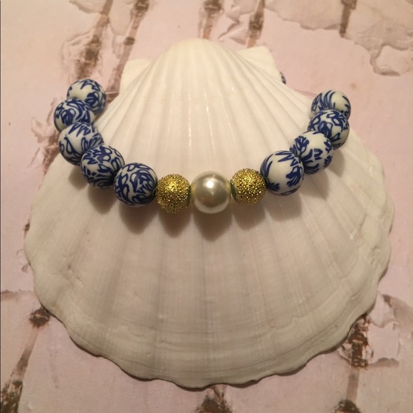 Blue China Elastic Bracelet - Picture 3 of 4